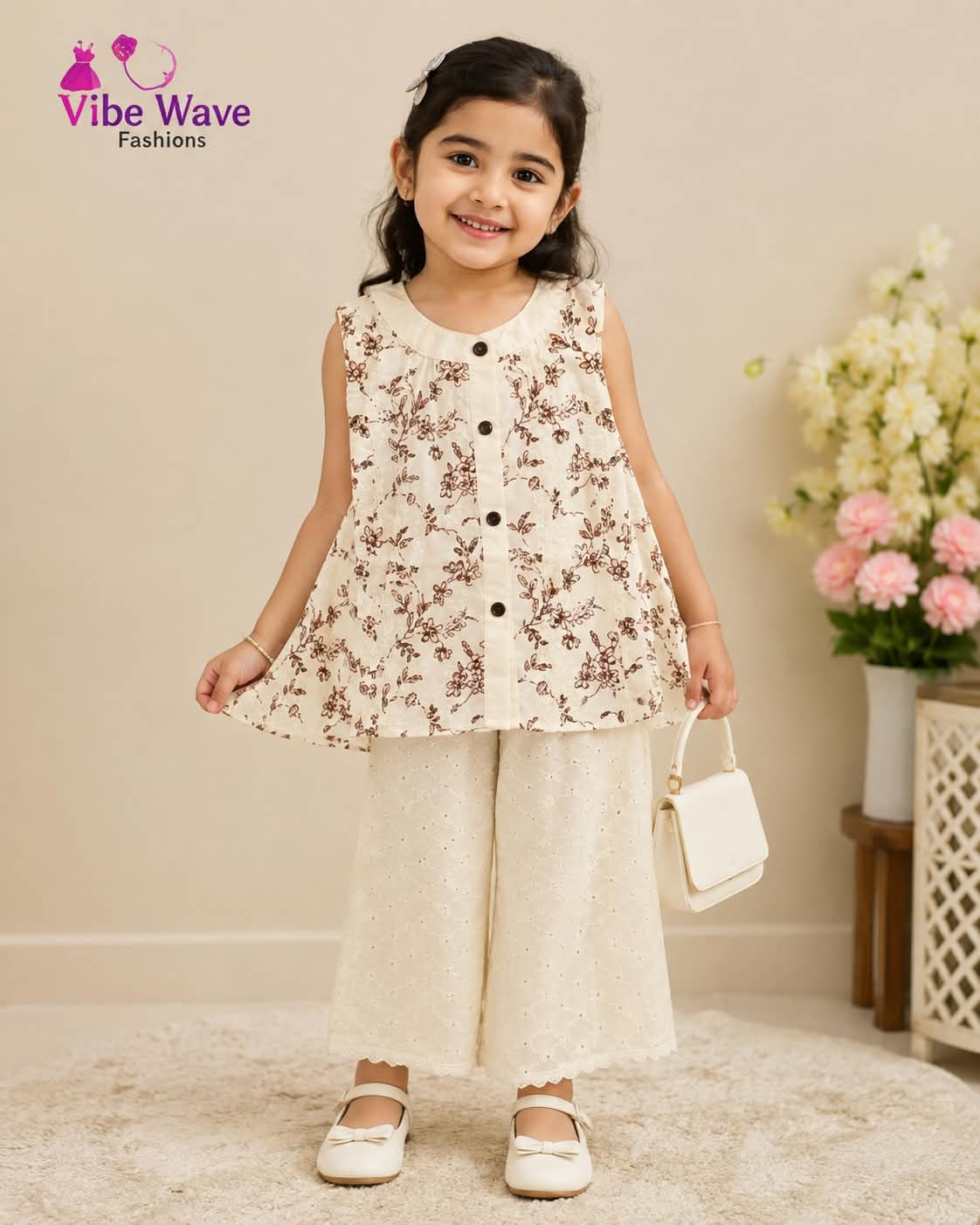 Girls' Embroidered Cotton Frock with Lace Peter Pan Collar